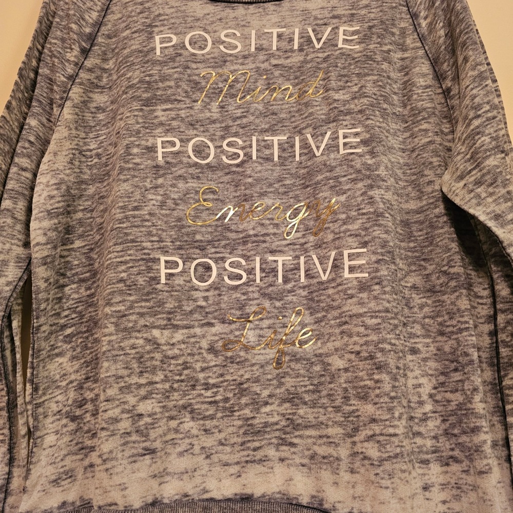 Miken Flow Womens Blue Burnout Positive Mind Energy Life Sweatshirt Medium M - Picture 2 of 5